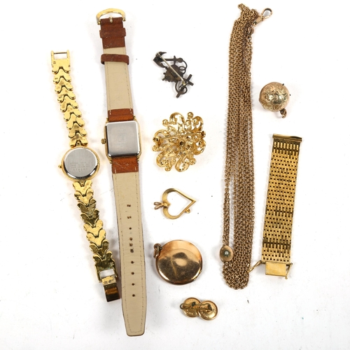 1312 - A gilded guard chain, a ball-shaped photo locket, wristwatches to include Tissot Seastar etc