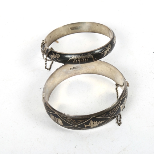 1339 - 2 Siam sterling silver and niello hinged bangles, 44g total