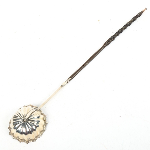 1370 - An Antique horn-handled toddy ladle with silver bowl, length 36cm