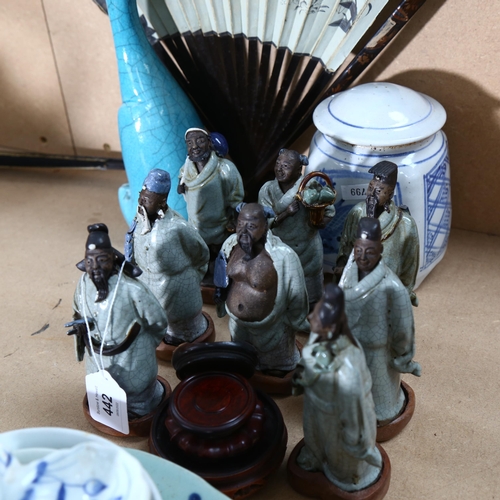 442 - Various Oriental ceramics, including blue crackle glaze duck, sage figures etc