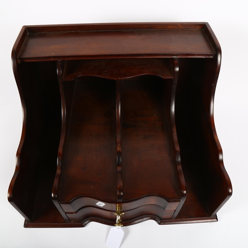 444 - A mahogany desk table-top stationery rack, W40cm, H27cm, D32cm