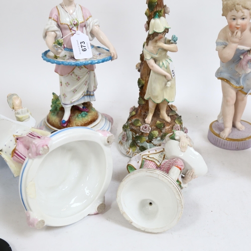 673 - A group of 7 Continental porcelain figures (some A/F), tallest 29cm