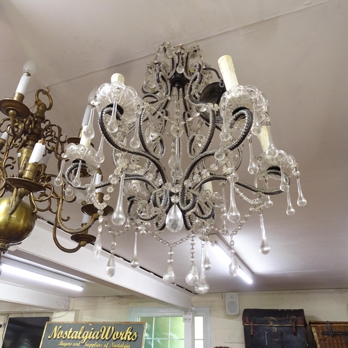 2419 - A modern 6-branch chandelier, with glass lustres, W55cm