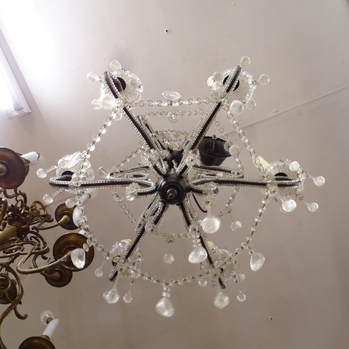 2419 - A modern 6-branch chandelier, with glass lustres, W55cm