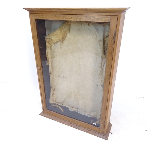 2422 - An early 20th century oak display cabinet, with single-glazed panel door, containing a Native Americ... 