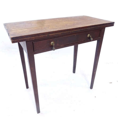 2423 - A 19th century mahogany fold over breakfast table, with single frieze drawer, W81cm, H73cm, D39cm (r... 