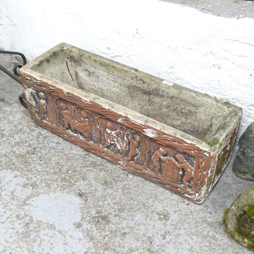 2697 - A rectangular weathered and painted concrete garden trough, L80cm, H26cm, D26cm