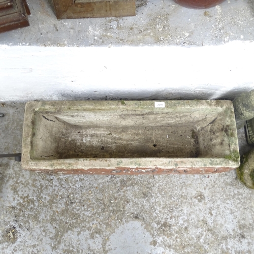 2697 - A rectangular weathered and painted concrete garden trough, L80cm, H26cm, D26cm