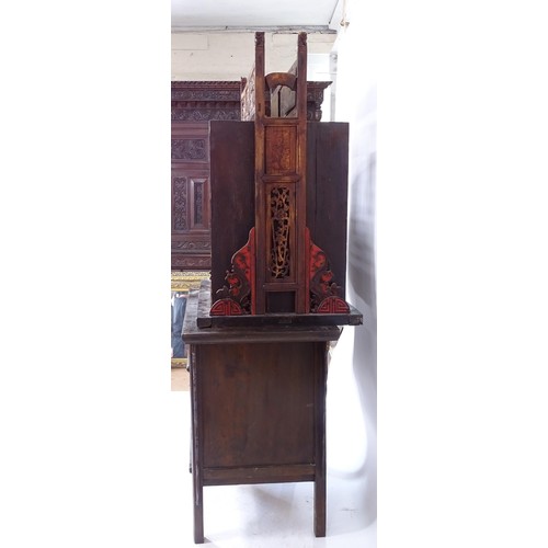 2340 - A Chinese elm altar cabinet, with 2 frieze drawers and cupboards under, W100cm, H88cm, D58cm, and a ... 