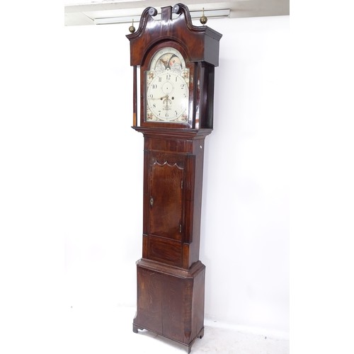 2429 - An Antique dome-top 8-day longcase clock, signed John Bloor of Newcastle, with painted face, 2 subsi... 