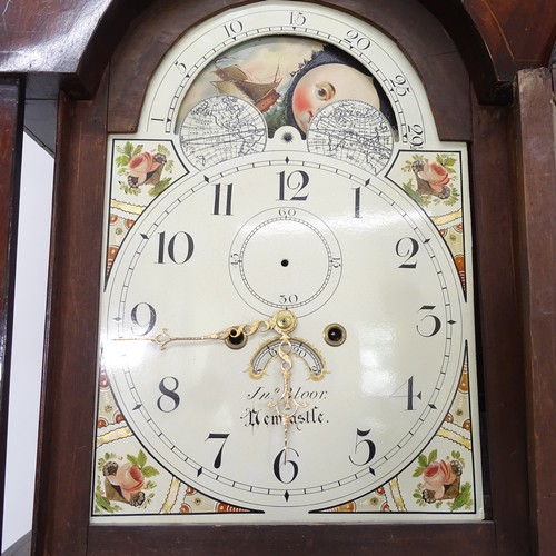 2429 - An Antique dome-top 8-day longcase clock, signed John Bloor of Newcastle, with painted face, 2 subsi... 