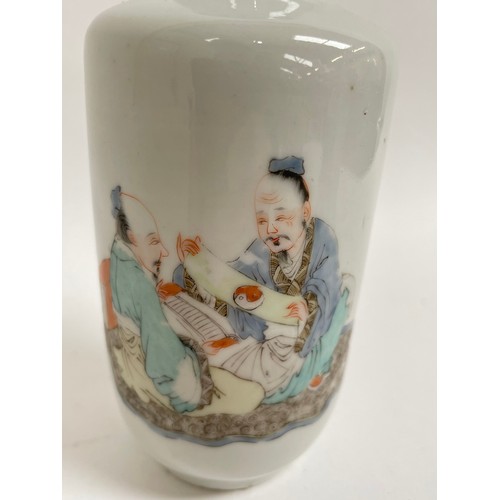 90 - A small Chinese famille rose porcelain 'scholar' vase, hand painted and enamel decoration, height 14... 