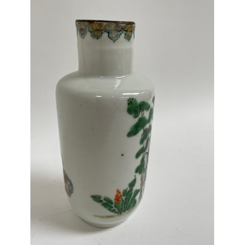 90 - A small Chinese famille rose porcelain 'scholar' vase, hand painted and enamel decoration, height 14... 