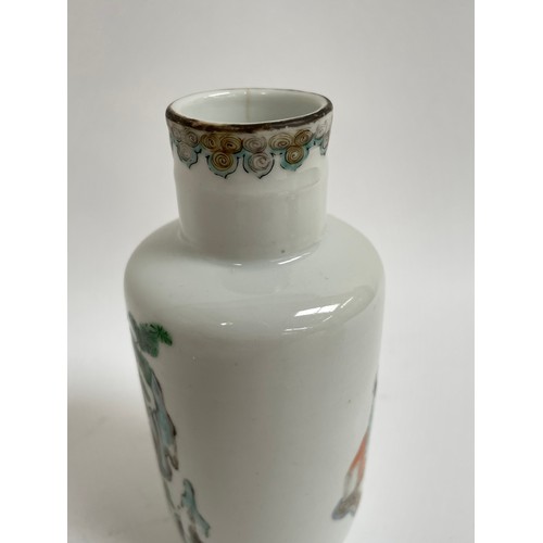 90 - A small Chinese famille rose porcelain 'scholar' vase, hand painted and enamel decoration, height 14... 