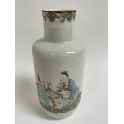 90 - A small Chinese famille rose porcelain 'scholar' vase, hand painted and enamel decoration, height 14... 