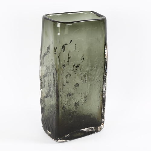 1500 - GEOFFREY BAXTER for WHITEFRIARS Glass, pewter & clear glass basket weave slab vase, height 26.5 cm