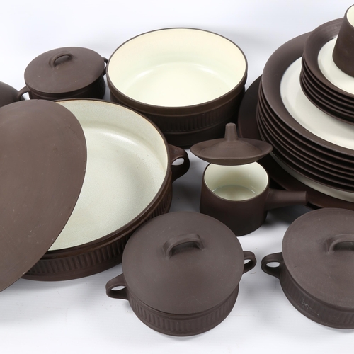 1506 - JENS QUISTGAARD for DANSK Design, a 1950s' design Flamestone IHQ, matte brown dinner service for 6, ... 