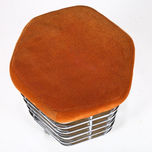 1536 - A 1970s Italian chrome stool of stacked hexagonal form on ball castors, height 48cm