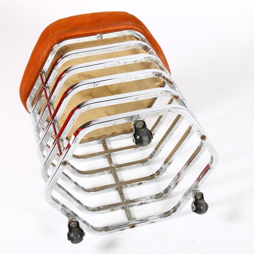 1536 - A 1970s Italian chrome stool of stacked hexagonal form on ball castors, height 48cm