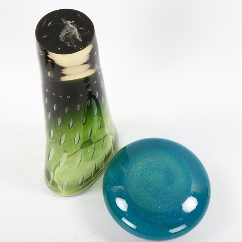 1543 - A 1970s' Mdina vase, circa 1970, designed by MICHAEL HARRIS, and 1970s Czech green bubble glass vase... 