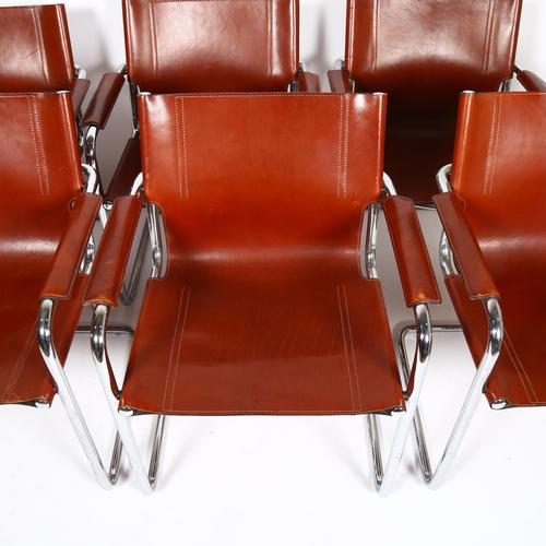1549 - A set of 6 MATTEO GRASSI chrome cantilever Visitors armchairs, with cognac brown leather seats, impr... 