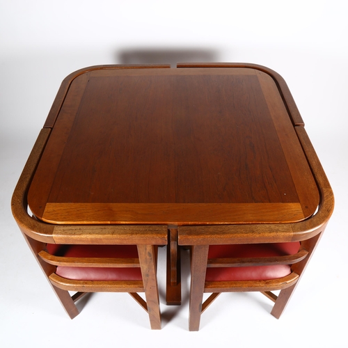 1554 - HUGHES, BOLCKOW and Co for HEALS, a 1930s teak dining table and tuck under chairs, the wood from RMS... 