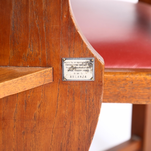 1554 - HUGHES, BOLCKOW and Co for HEALS, a 1930s teak dining table and tuck under chairs, the wood from RMS... 