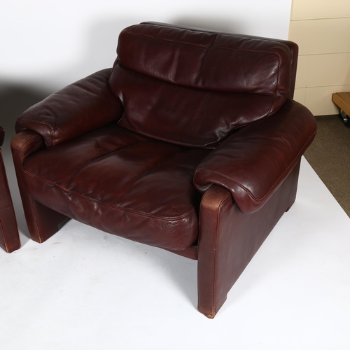 1555 - DE SEDE of Switzerland, a pair of mid-century leather armchairs, height 78cm