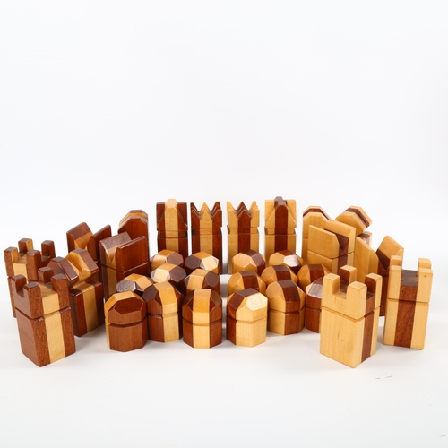 1561 - A Modernist teak and oak mid-century chess set, tallest 9cm