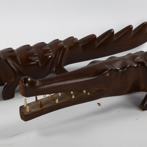 1565 - A pair of vintage African hardwood crocodile carvings, length 47cm