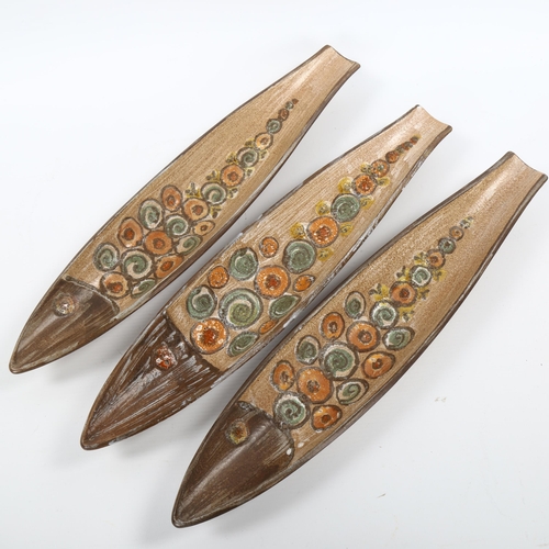 1566 - 3 DENBY pottery 1960s elongated stylised fish dishes, length 40cm