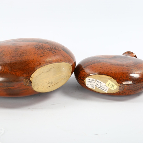 1569 - Two studio pottery pebble vases with tenmoku glaze, indistinct makers marks, tallest 22cm