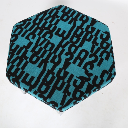 1594 - A contemporary designer NOUGHTONE POLLEN hexagonal stool by DAVID FOX, upholstered in Letters fabric... 