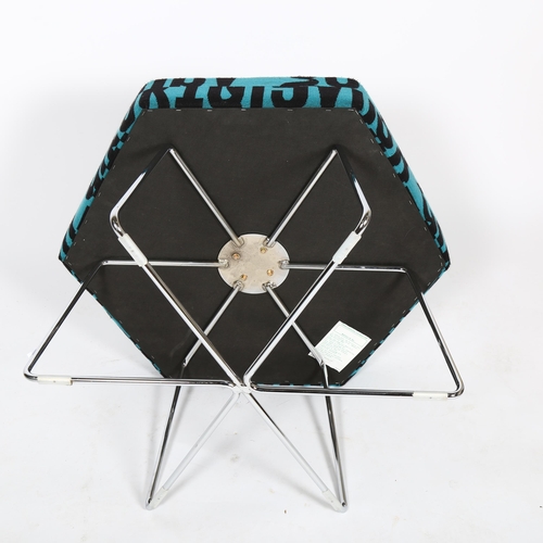 1594 - A contemporary designer NOUGHTONE POLLEN hexagonal stool by DAVID FOX, upholstered in Letters fabric... 