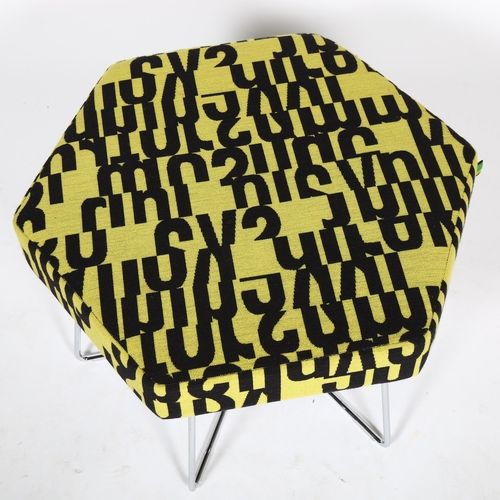 1595 - A contemporary designer NOUGHTONE POLLEN hexagonal stool by DAVID FOX, upholstered in Letters fabric... 