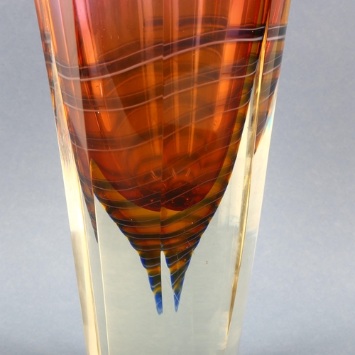 1598 - A mid century heavy walled glass vase with, no makers marks, height 26cm