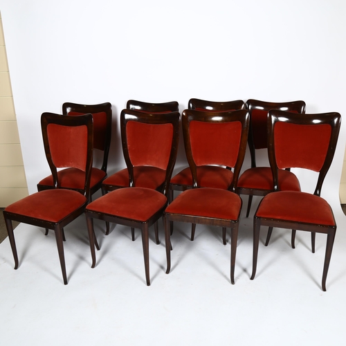 1615 - PAOLO BUFFA (1903-1970) - A set of 8 walnut dining chairs circa 1940 with recent velvet upholstery, ... 