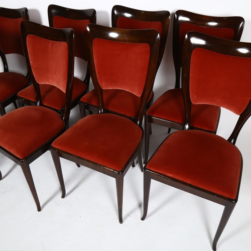 1615 - PAOLO BUFFA (1903-1970) - A set of 8 walnut dining chairs circa 1940 with recent velvet upholstery, ... 