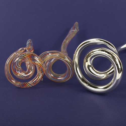 1618 - A BIMINI, Werkstatte or Lauscha lampworked mirrored glass snake and 2 similar striped snakes