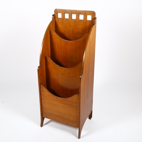 1645 - A mid-century Liberty style satinwood waterfall magazine rack, height 101cm