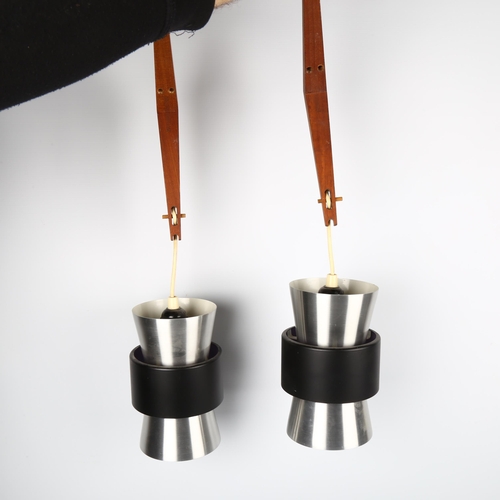 1656 - A pair of vintage Danish wall lights with teak stem and shades in the style of JO HAMMERBORG for FOG... 