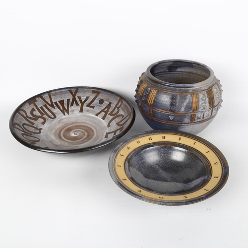 1662 - 3 pieces of stoneware studio pottery by DEBORAH HOPSON-WOLPE, Olney pottery, largest plate diameter ... 