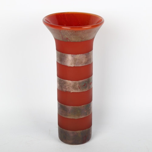 1665 - ADAM AARONSON, Aaronson Noon red and silver overlay trumpet vase, unsigned, height 23cm