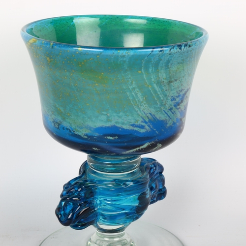 1681 - A large hand made stemmed glass, signed and dated 1998, height 18cm