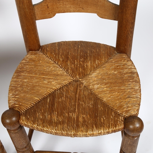 1683 - Attributed to CHARLES DUDOUYT, a pair of mid-century brutalist oak side chairs with flared legs and ... 