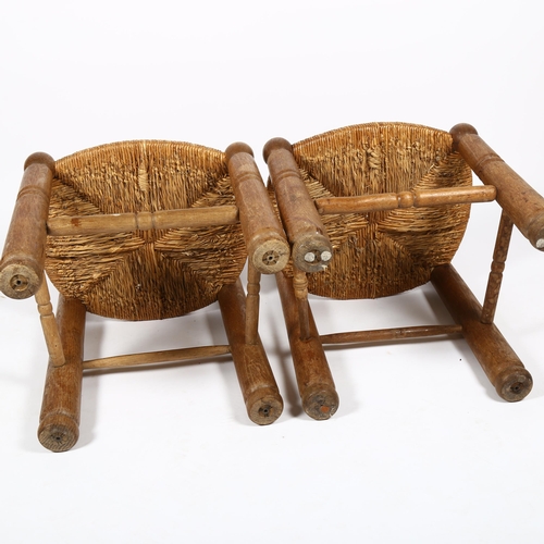 1683 - Attributed to CHARLES DUDOUYT, a pair of mid-century brutalist oak side chairs with flared legs and ... 