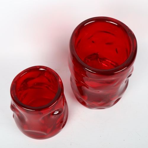 1684 - WHITEFRIARS Glass, two red knobbly vases, tallest 17cm