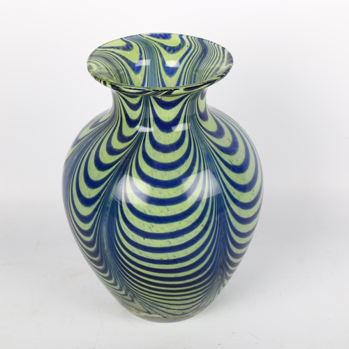 1695 - A blue/green studio glass vase, unsigned, height 22cm