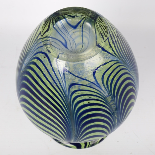 1695 - A blue/green studio glass vase, unsigned, height 22cm