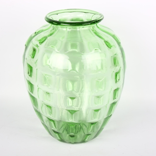 1696 - A large mid-century green glass vase, with pontil marks to base, height 30cm